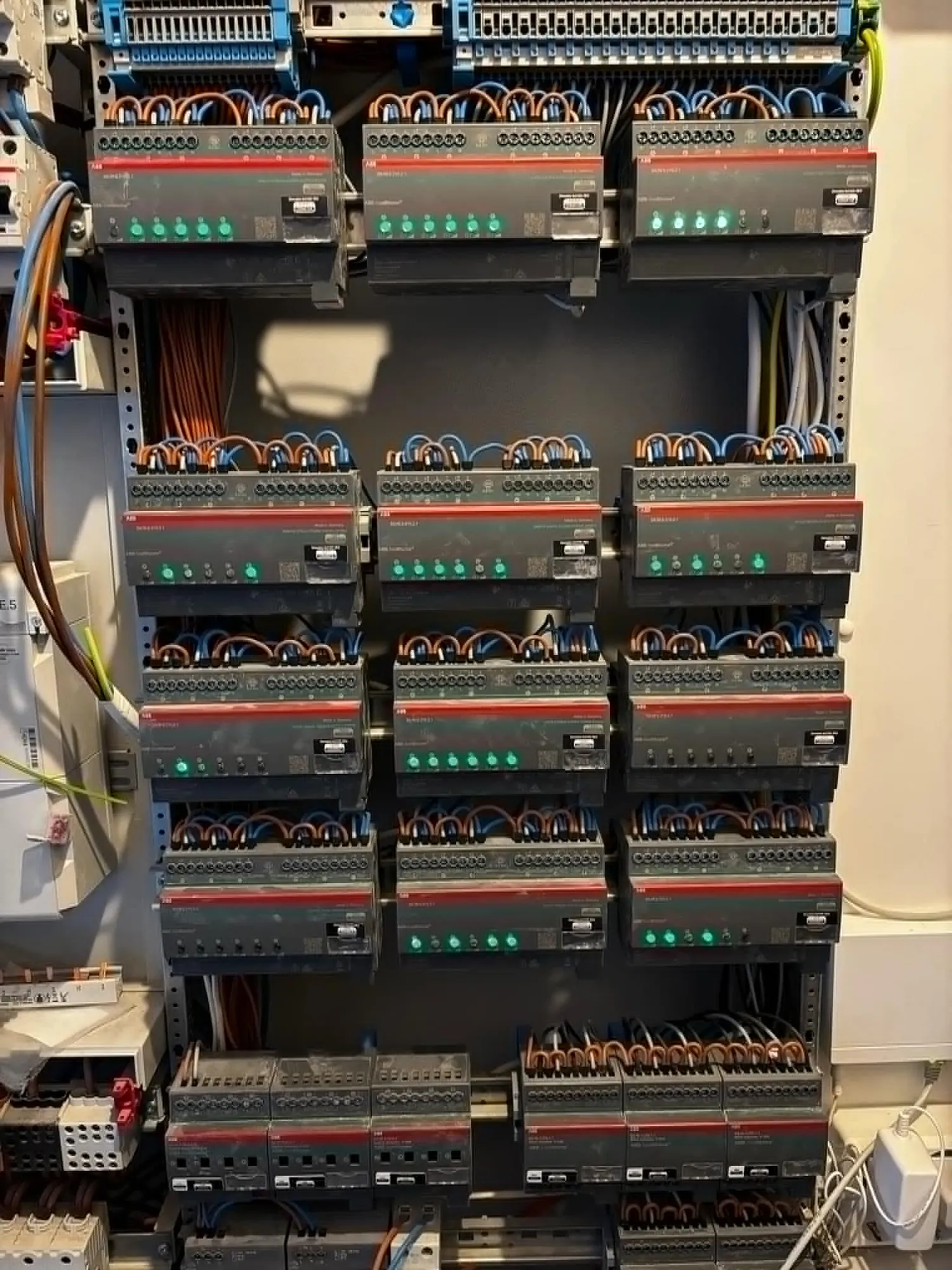 Panel with rows of control modules