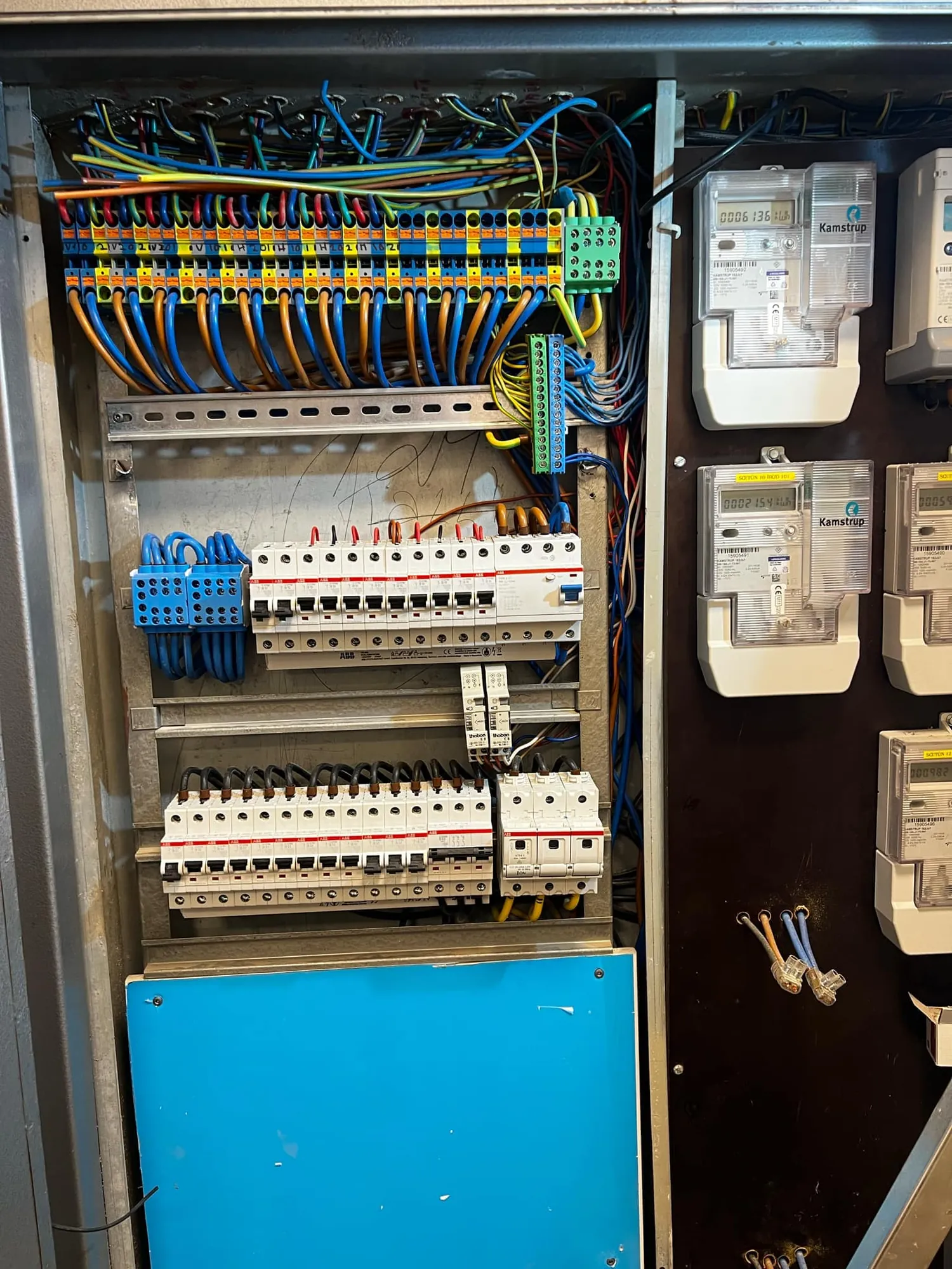 Distribution board and meters in a plant room