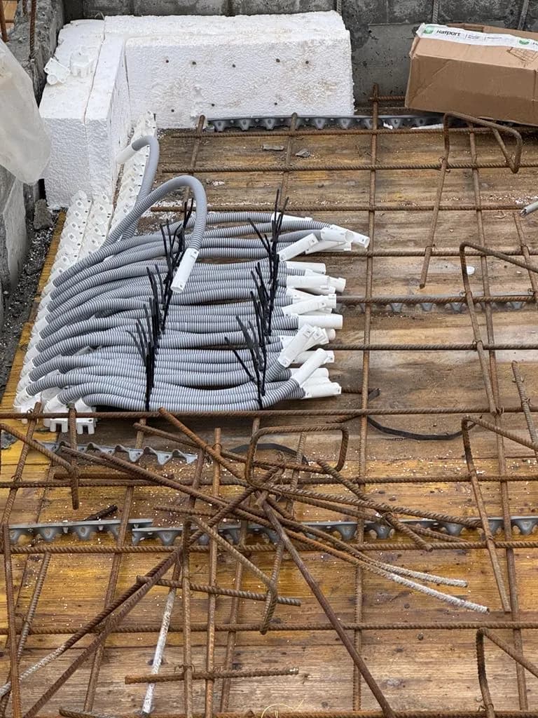 Conduits with boxes ready to be cast into concrete