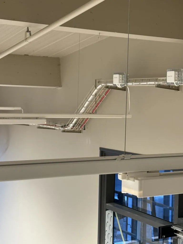 Cable tray and lighting in a ceiling